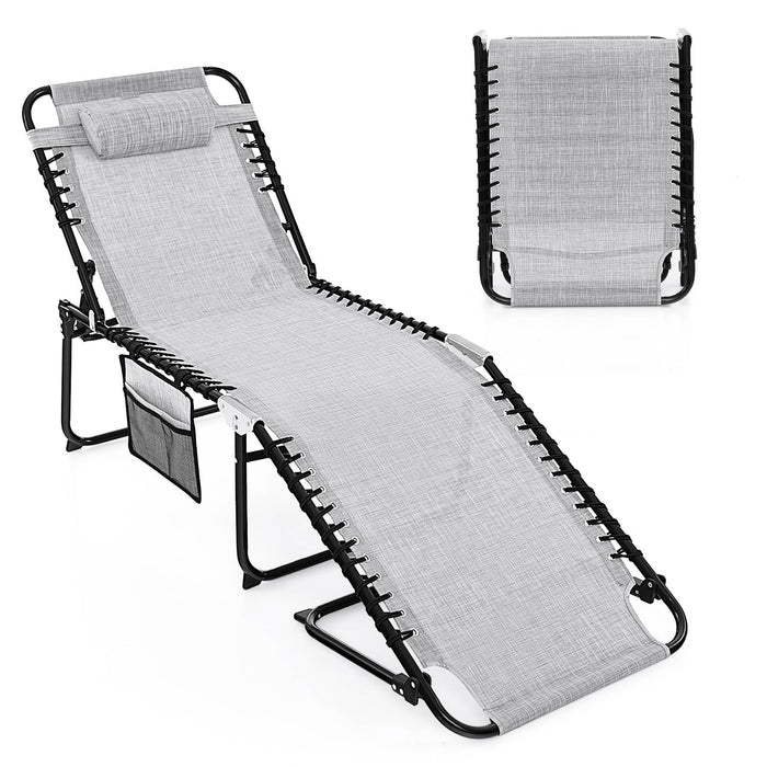 Patio Folding Chaise Lounge with 4-Level Backrest & Detachable Headrest Outdoor（70cm）