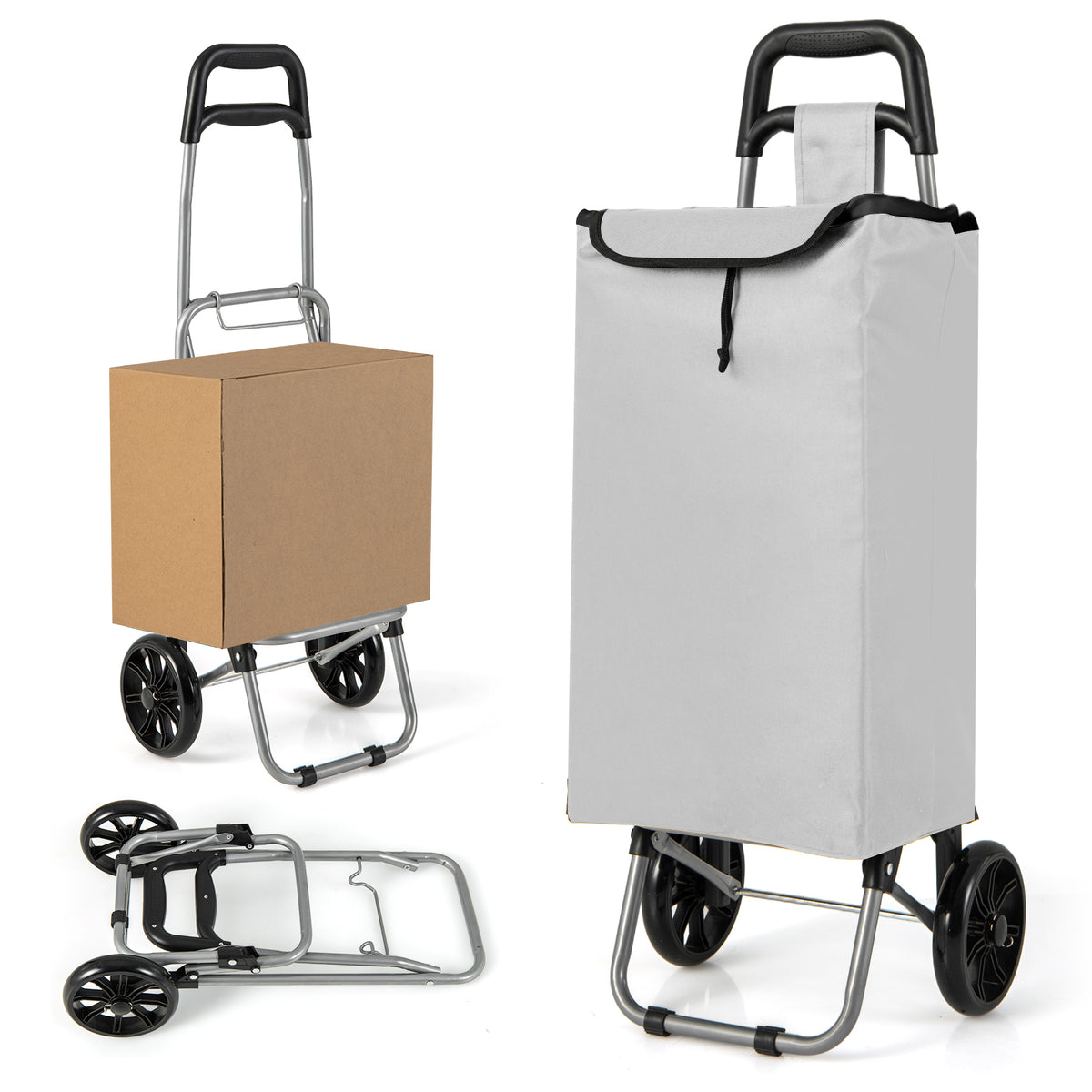 Giantex Folding Shopping Cart Foldable Shopping Trolley Bag w/ 2 Swivel Wheels