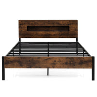 Bed Frame with LED Lights Industrial Platform Bed with Storage Headboard