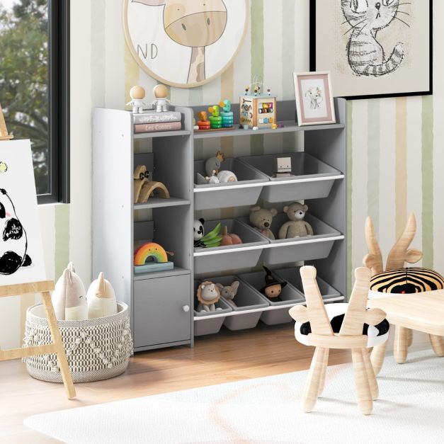 Kids Bookshelf with 8 Storage Boxes and 2 Open Shelves