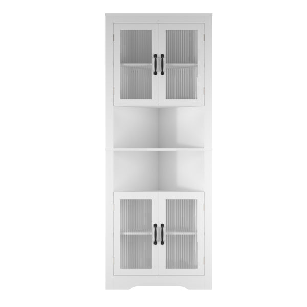 Space-saving Triangular Bathroom Cabinet w/ 4 Tempered Glass Doors