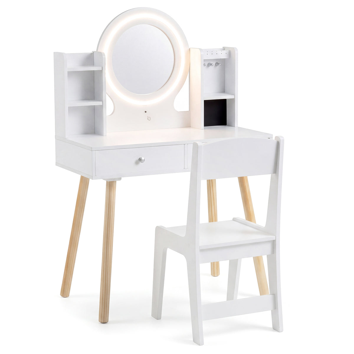 Kids Vanity Set with Lights, Princess Vanity Desk Set with LED Lighted Mirror