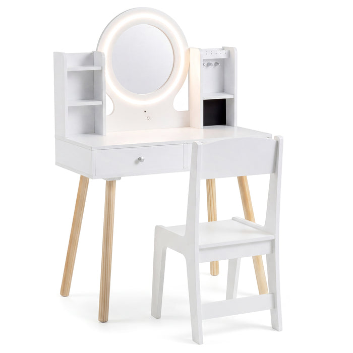 Kids Vanity Set with Lights, Princess Vanity Desk Set with LED Lighted Mirror