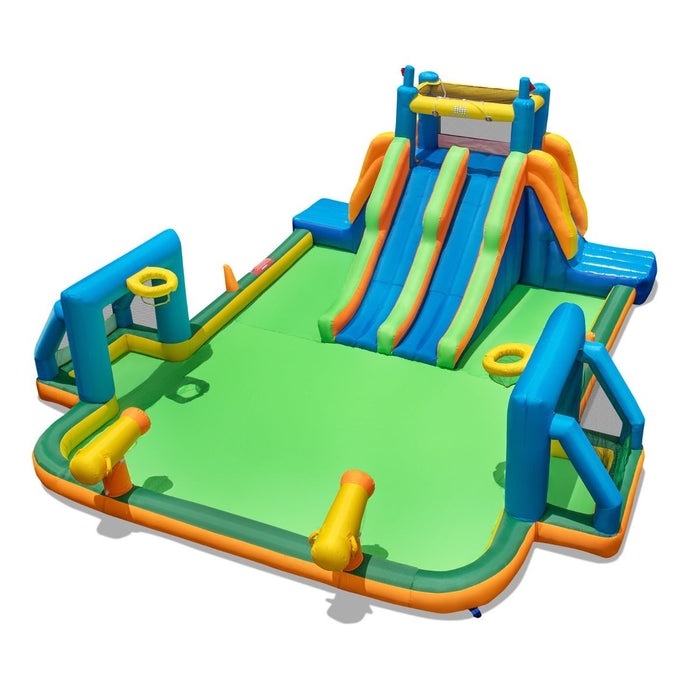 Inflatable Water Slide Water Park with 2 Long Slides and Soccer Gates (Without Blower)