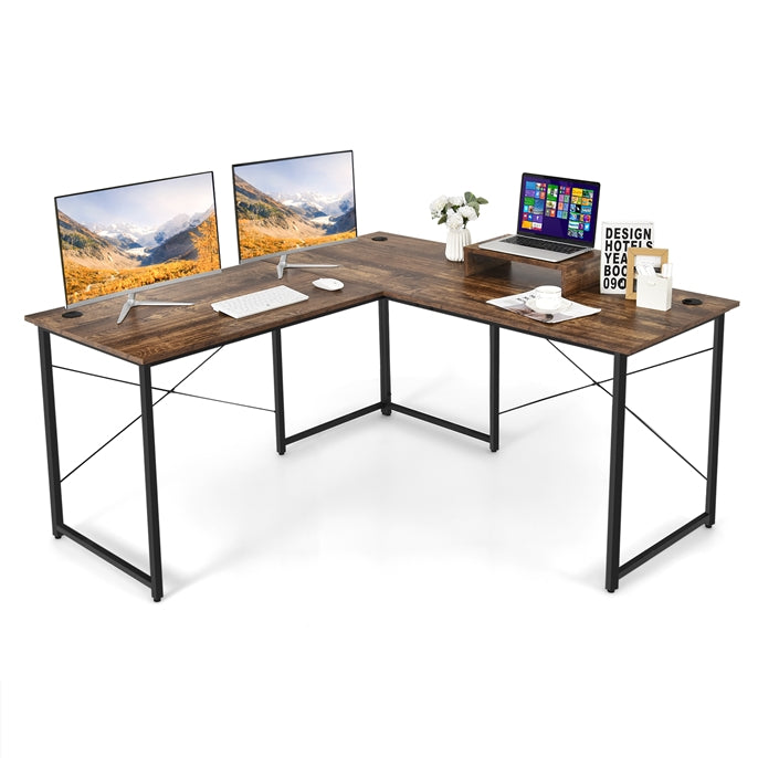 Giantex 150 cm Reversible L-Shaped Desk with Built-in Power Strip