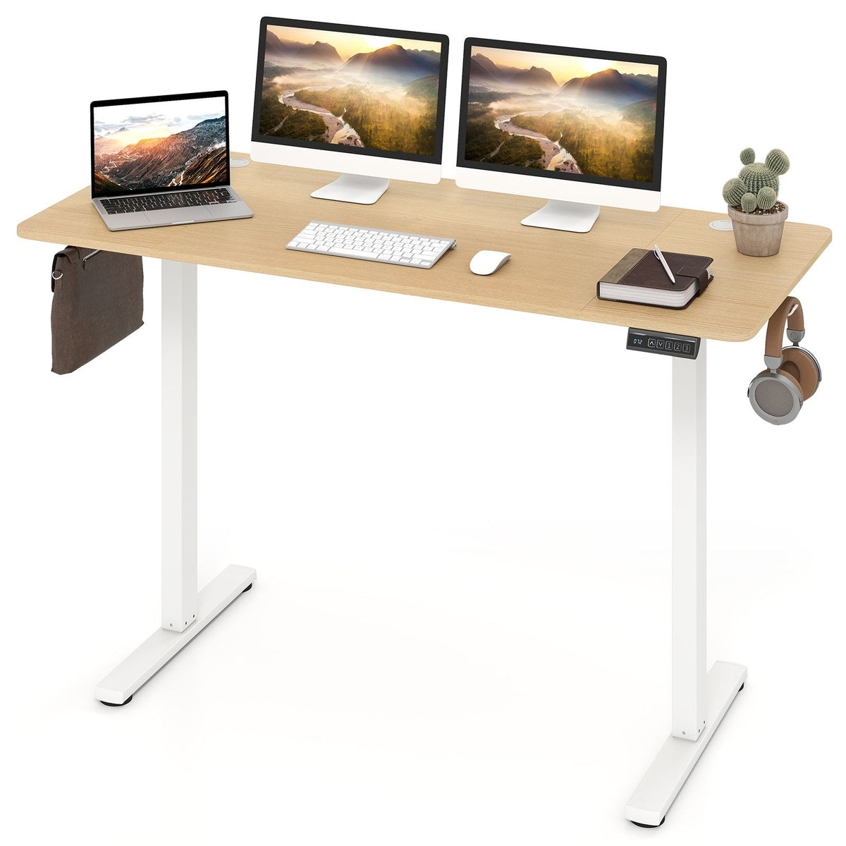 140x60cm Electric Standing Desk with 3 Memory Heights and LED Panel for Office