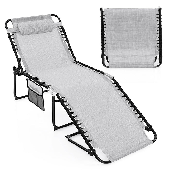 Patio Folding Chaise Lounge with 4-Level Backrest & Detachable Headrest Outdoor（59cm）