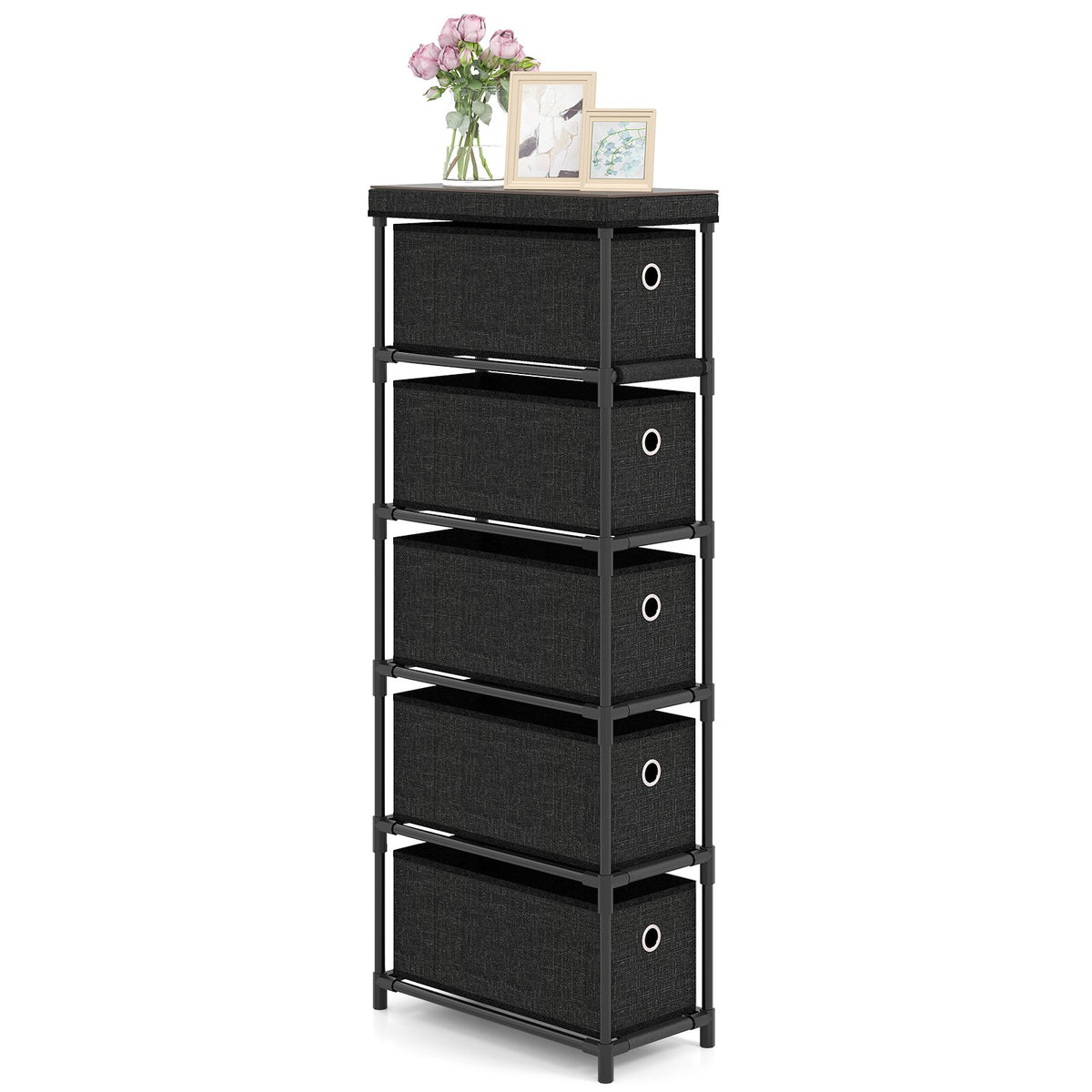 Narrow Dresser with 5 Drawers Slim Storage Tower Space-Saving Chest of Drawers