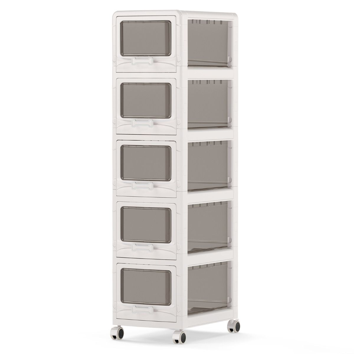3/4/5-Tier Plastic Drawer Storage Organizer Rolling Cart with 3 Drawers and Lockable Wheels