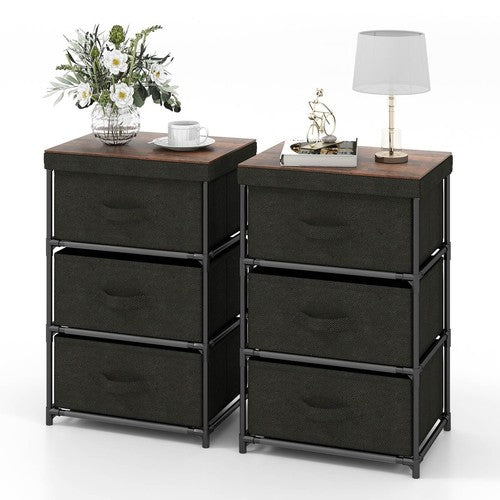 3-Tier Fabric Dresser Fabric Nightstand w/ 3 Drawers Storage Dresser for Bedroom