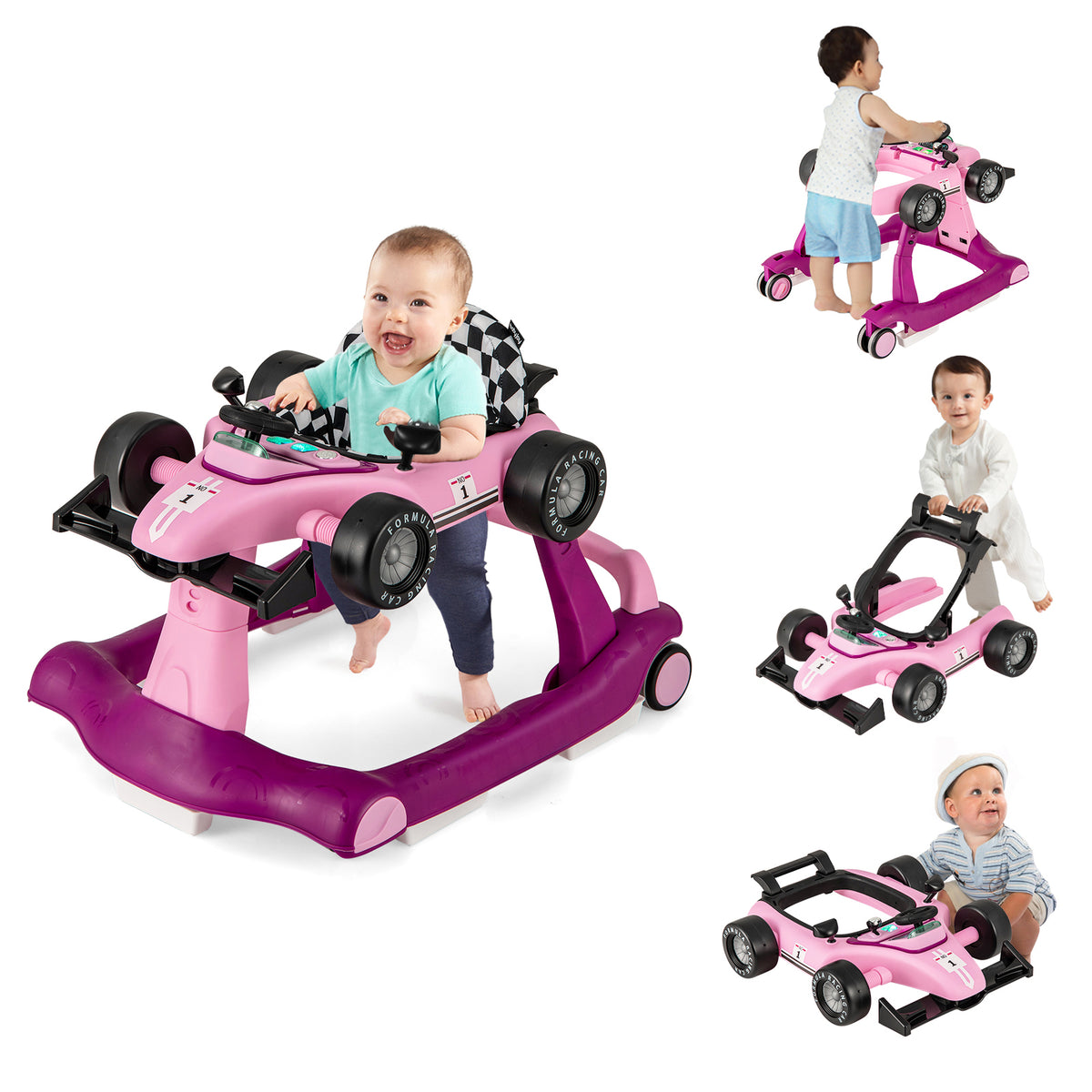 4-in-1 Baby Walker, Foldable Baby Activity Walker