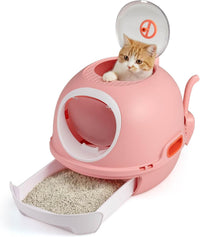 Cat Litter Box with Lid, Helicopter Style Fully Enclosed Cat Toilet
