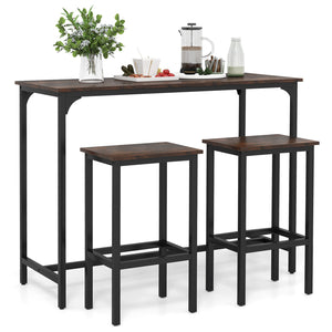 3-Piece Dining Table Set 120cm Counter-Height Kitchen Table & 2 Bar Stools