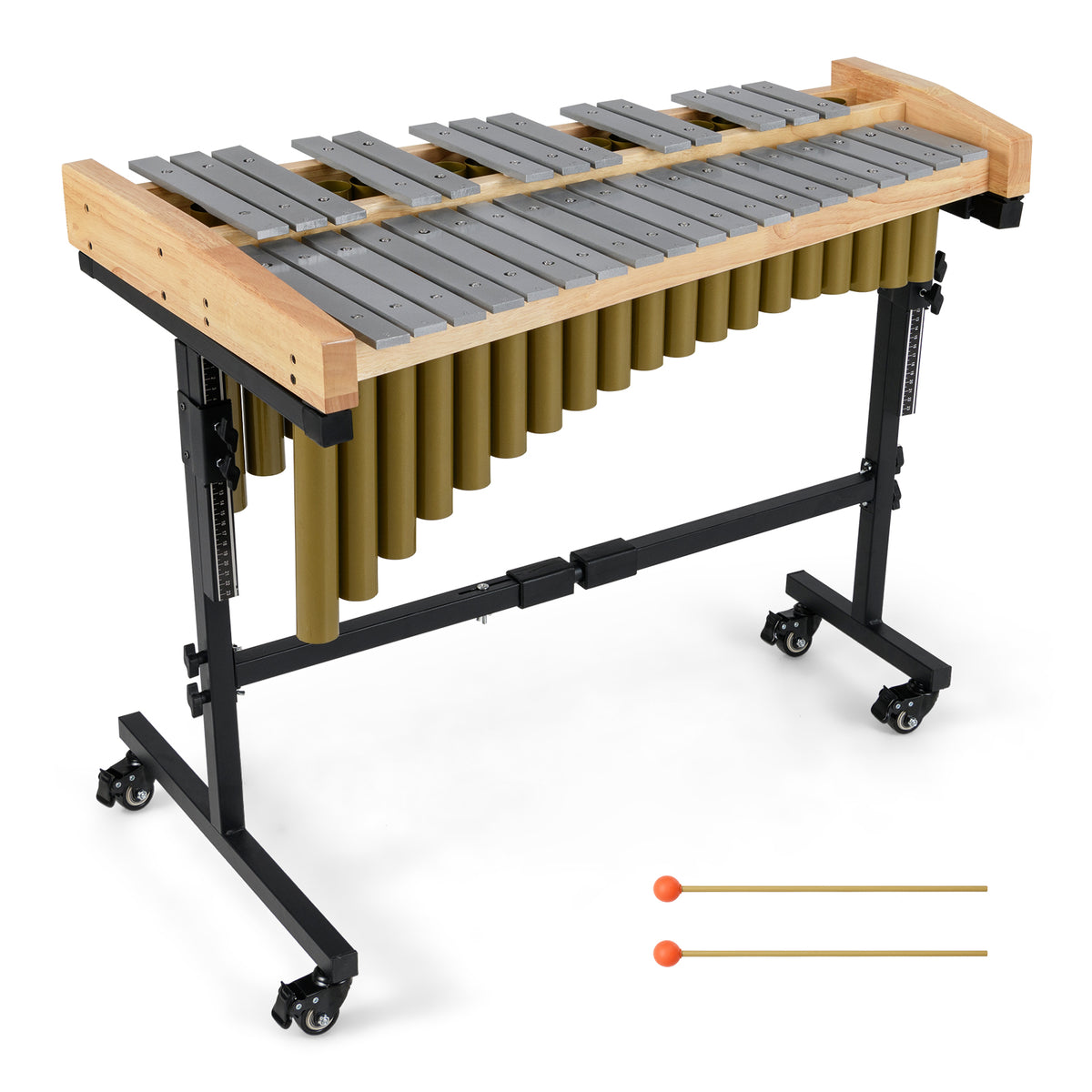 32 Note Marimba, Aluminum Xylophone w/Rubber Wood Base & Resonance Tubes