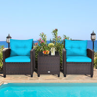 3 Pieces Patio Lounge Set, PE Rattan Wicker Outdoor Sofa Set w/Washable Cushion and Tempered Glass Tabletop