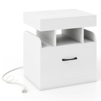 Nightstand with Charging Station, Bedside Table with Drawer & Sliding Top Storage