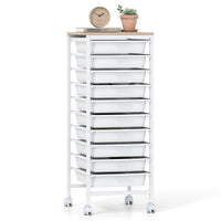 Rolling Storage Cart with 4/5/10 Drawers and Wooden Tabletop for Dorm and Classroom