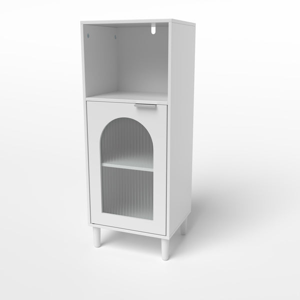 Wood Side Storage Organizer with Adjustable Shelf, Single Tempered Glass Door