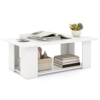 Giantex Modern Coffee Table w/Storage Shelf, Large 2-Tier Wooden Tea Table w/Open Shelf, White