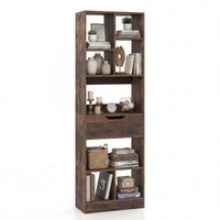 Tall Freestanding Bookshelf with Drawer and 7 Open Cubes