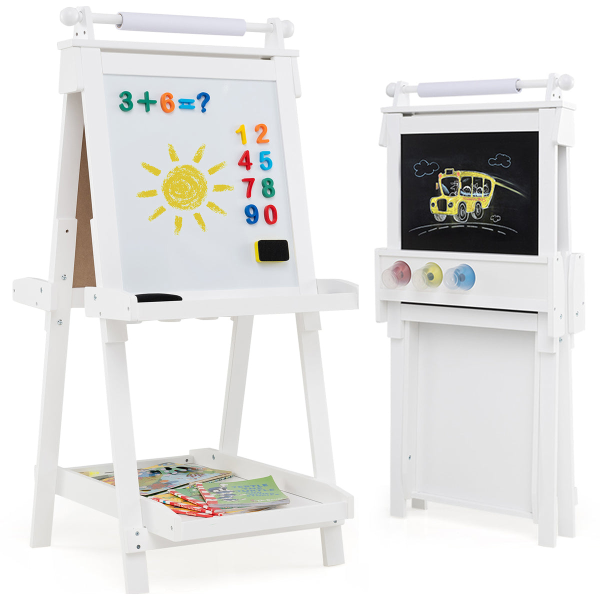3-in-1 Double-sided Art Easel with Chalkboard & Magnetic Whiteboard