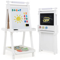 3-in-1 Double-sided Art Easel with Chalkboard & Magnetic Whiteboard