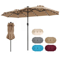 4M Double-Sided Patio Umbrella with Solar Lights and Crank Handle