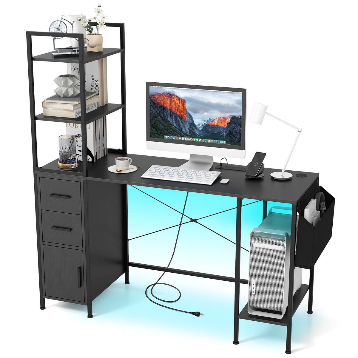 Office Desk w/ LED Light & Power Outlets Computer Desk – Giantex.au