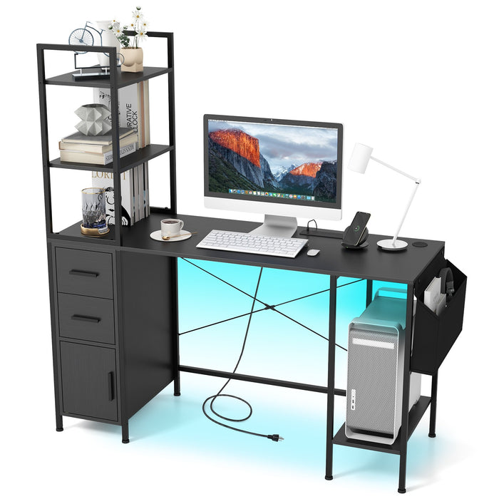 Office Desk w/ LED Light & Power Outlets Computer Desk