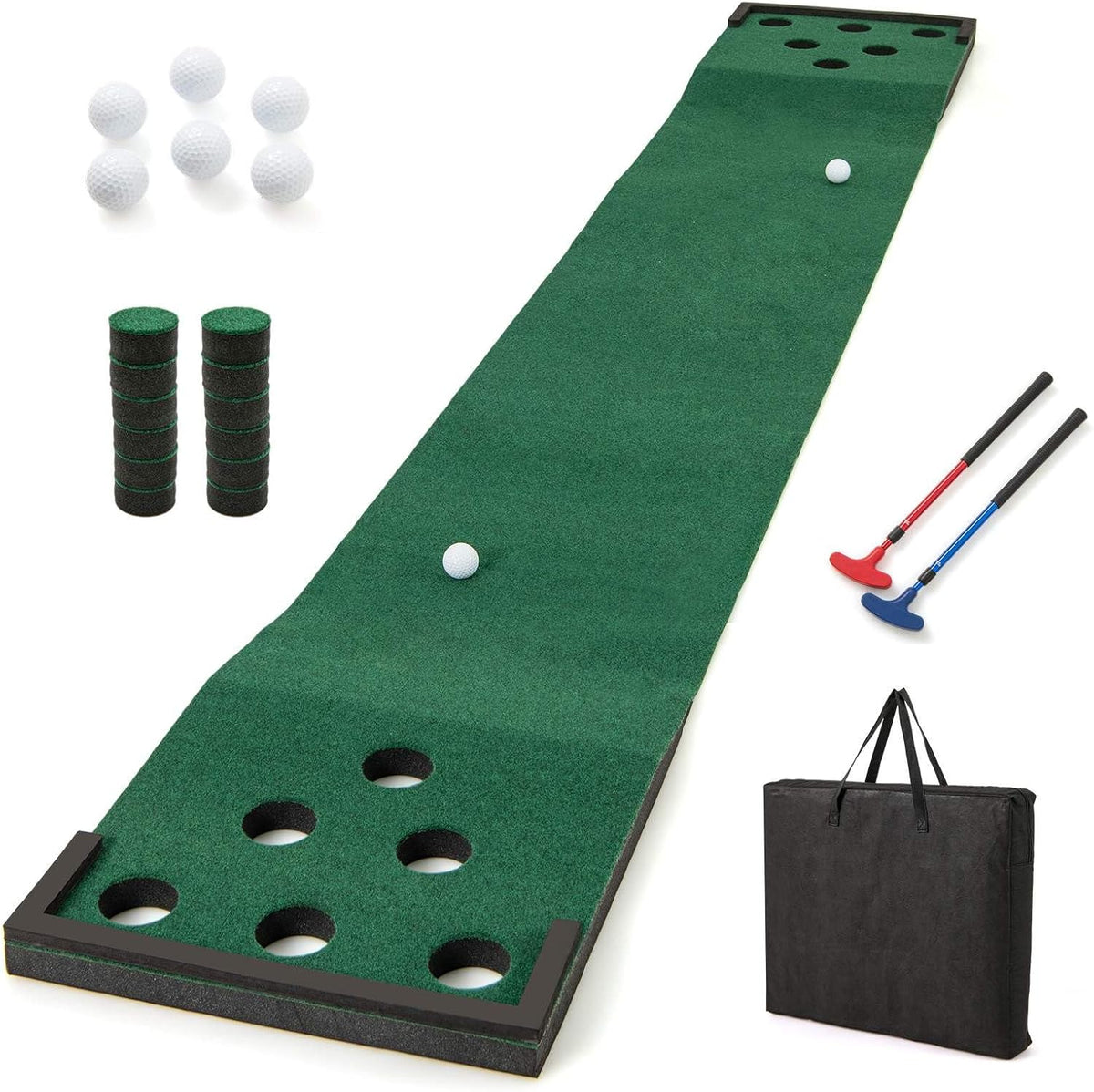 Golf Pong Game Set, Portable Golf Putting Mat with 2 Adjustable Putters