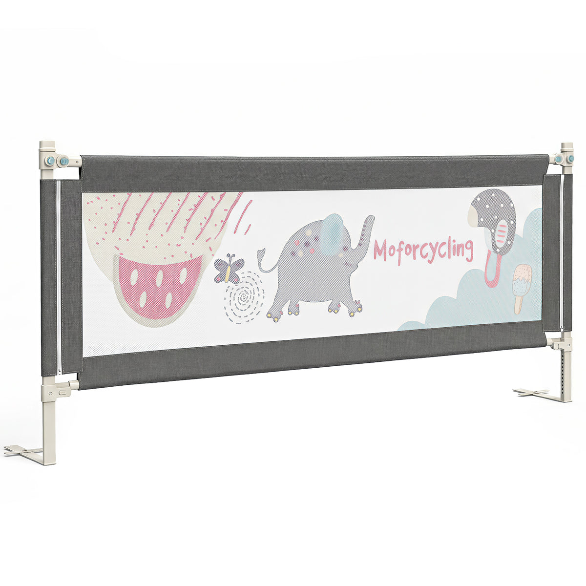 176/197CM Toddler Bedrail, 72.5-101.5 CM Extra Tall Bed Guardrail w/Anti-Collision Cotton & Side Pocket