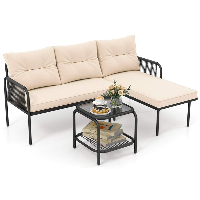 3-Piece Patio Sectional Sofa Set w/ Thick Cushions & Detachable Lounger for Yard