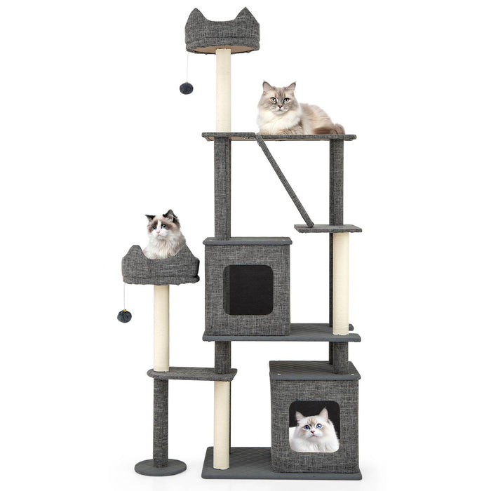 1.8 M Cat Tree, Multi-Level Large Cat Tower w/ Scratching Posts & Board & Ladder