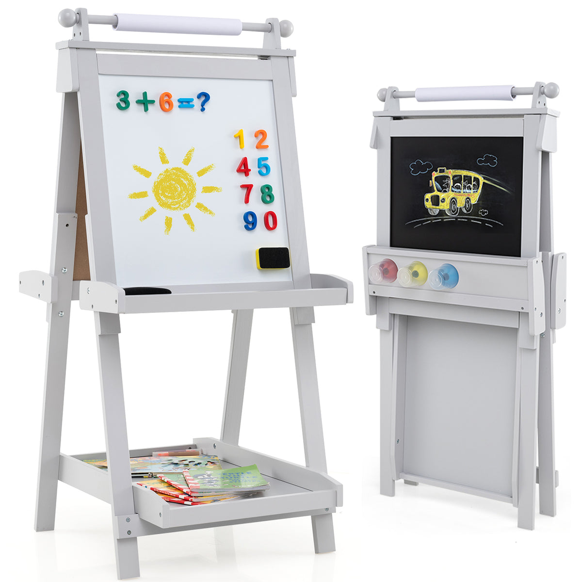 3-in-1 Double-sided Art Easel with Chalkboard & Magnetic Whiteboard