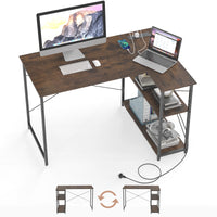 L-shaped Desk w/ Power Outlet Computer Desk Corner Gaming Desk for Home & Office