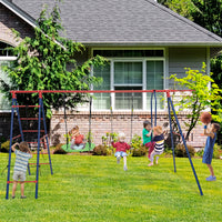 6-in-1 Patio Kids Swing Set Metal Frame with Swings and Climbing Ladder