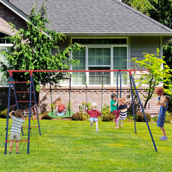 6-in-1 Patio Kids Swing Set Metal Frame with Swings and Climbing Ladder