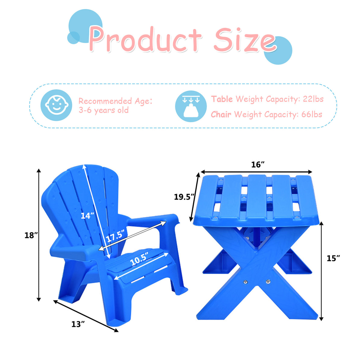 Kids Plastic Table with 2 Adirondack Chairs Set
