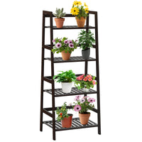Freestanding 4-Tier Bamboo Plant Rack with Guardrails