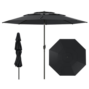 3 m 3-tier Vented Patio Umbrella Outdoor Heavy Duty Sun Shade w/Push Button Tilt