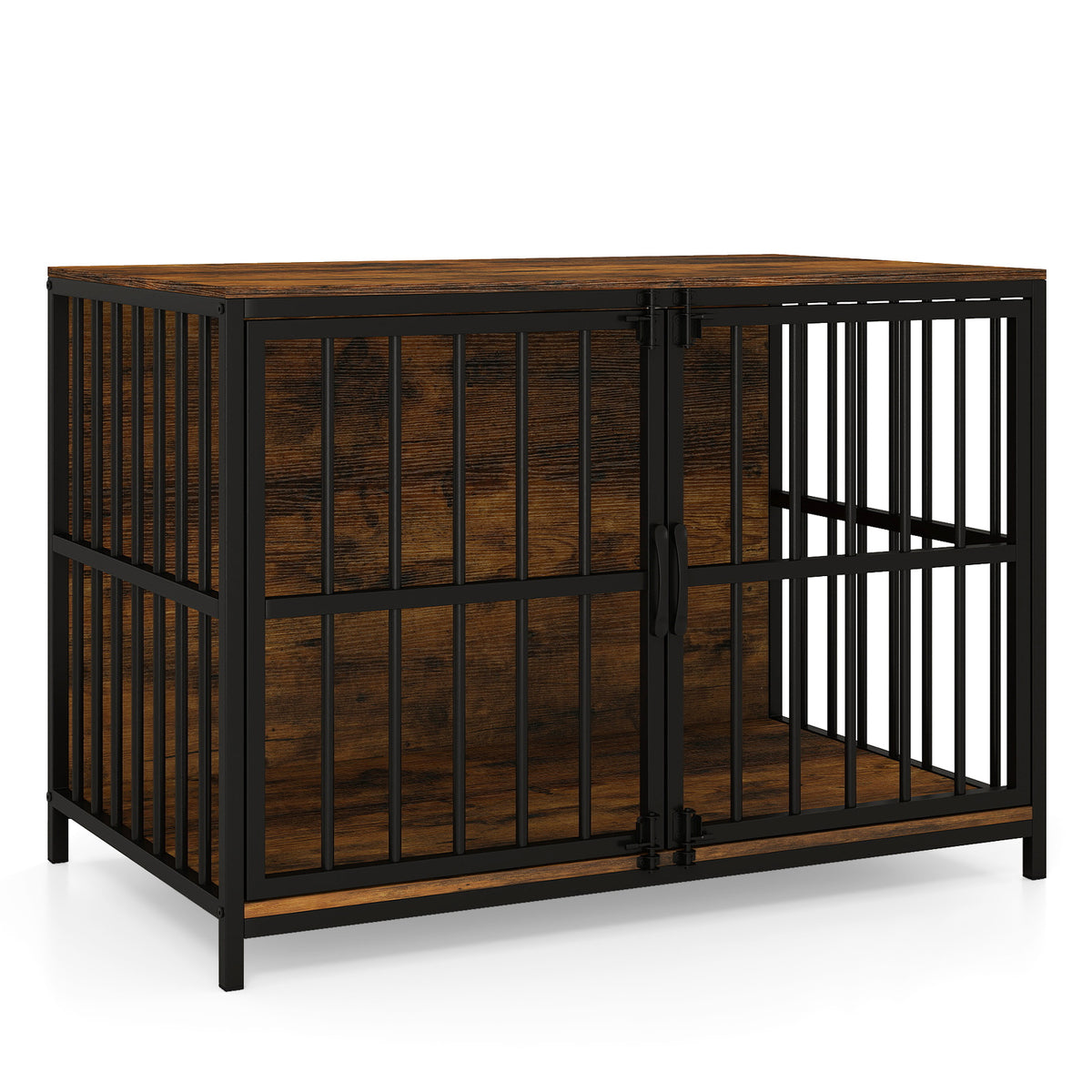 Heavy-duty Dog Crate Furniture, 100 cm Dog Kennel with Dual Lockable Double Doors
