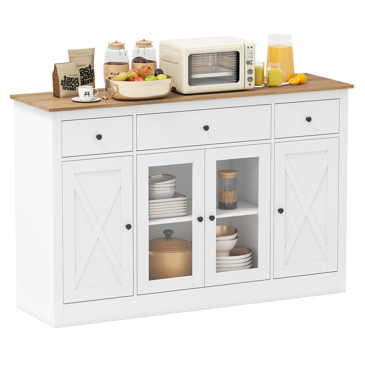140 cm Large Buffet Sideboard, Kitchen Storage Cabinet with 3 Drawers