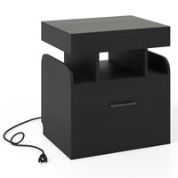 Nightstand with Charging Station, Bedside Table with Drawer & Sliding Top Storage