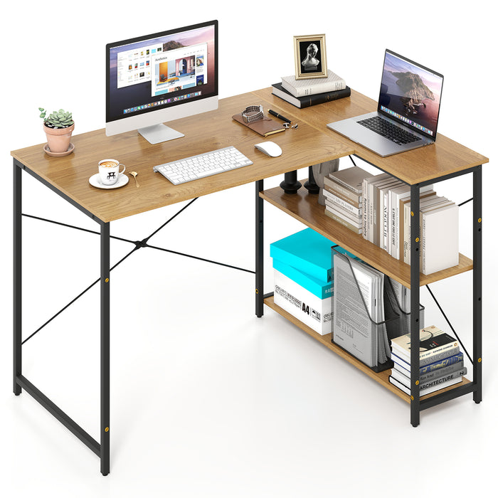 Giantex L-Shaped Desk 120 cm Writing Study Laptop Desk with Adjustable Storage Shelves