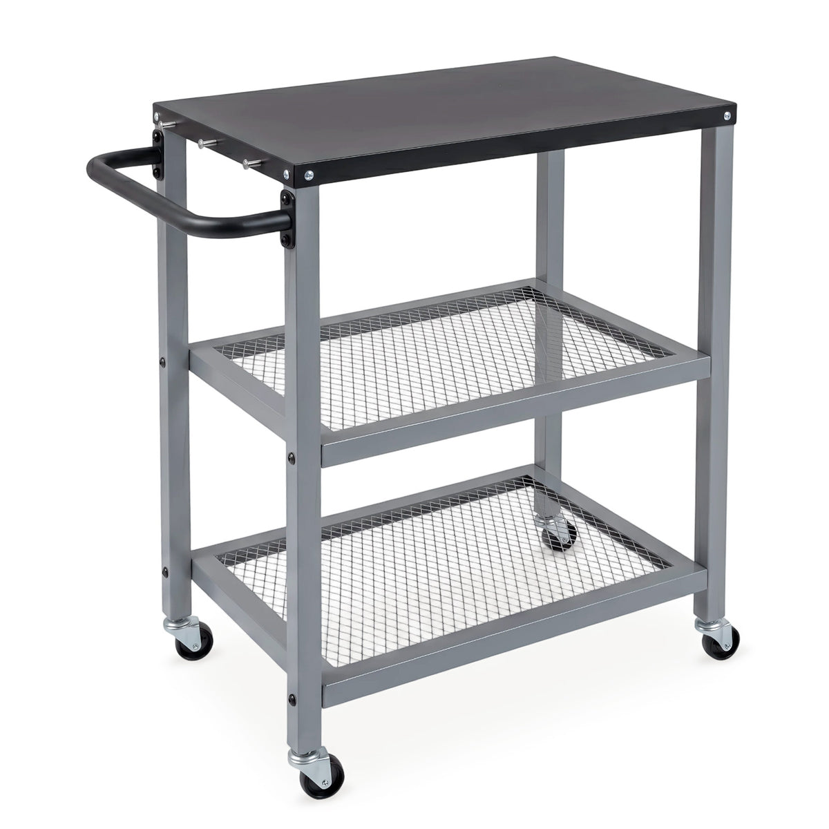 3-Tier Outdoor Grill Cart on Wheels, Pizza Oven Stand Trolley w/Stainless Steel Top & Handle