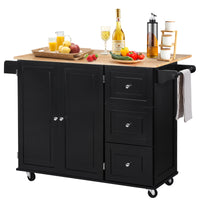 Giantex Kitchen Island Cart, Large Trolley Cart w/ Drop-Leaf Tabletop, Large Cabinet, 3 Drawers, Spice Rack, Towel Rack, Rolling Serving Trolley Cabinet