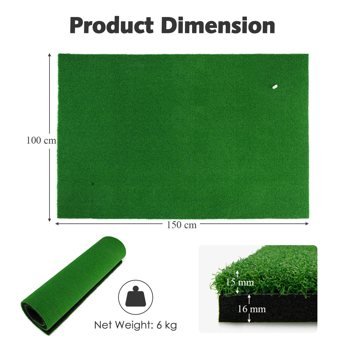 Golf Hitting Mat, Standard Real Feel Golf Practice Mat with Synthetic Turf and 2 Tee Positions