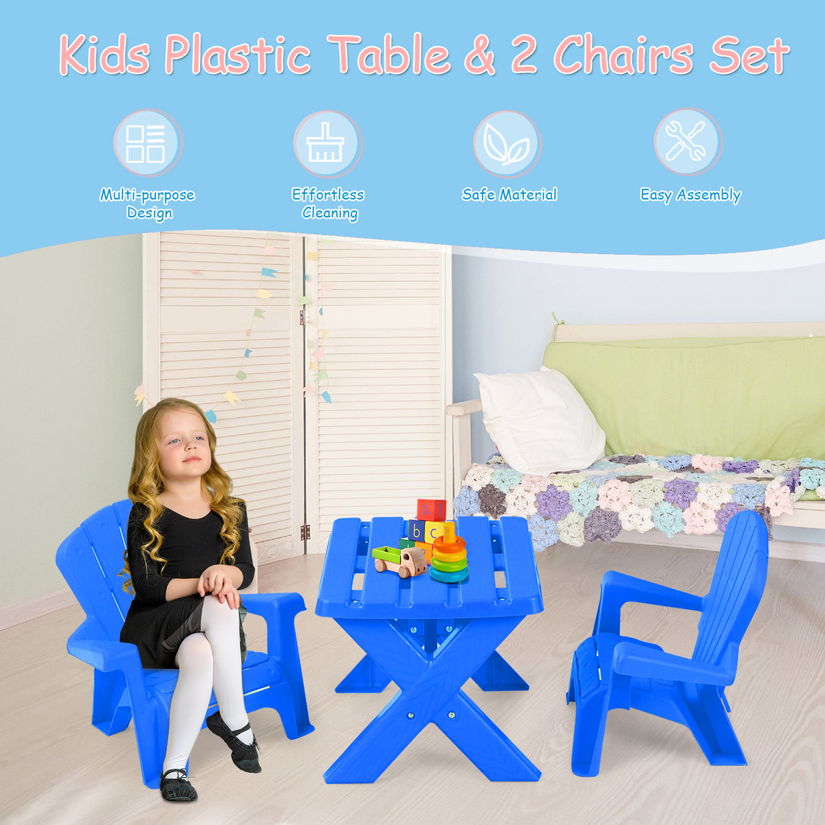 Kids Plastic Table with 2 Adirondack Chairs Set