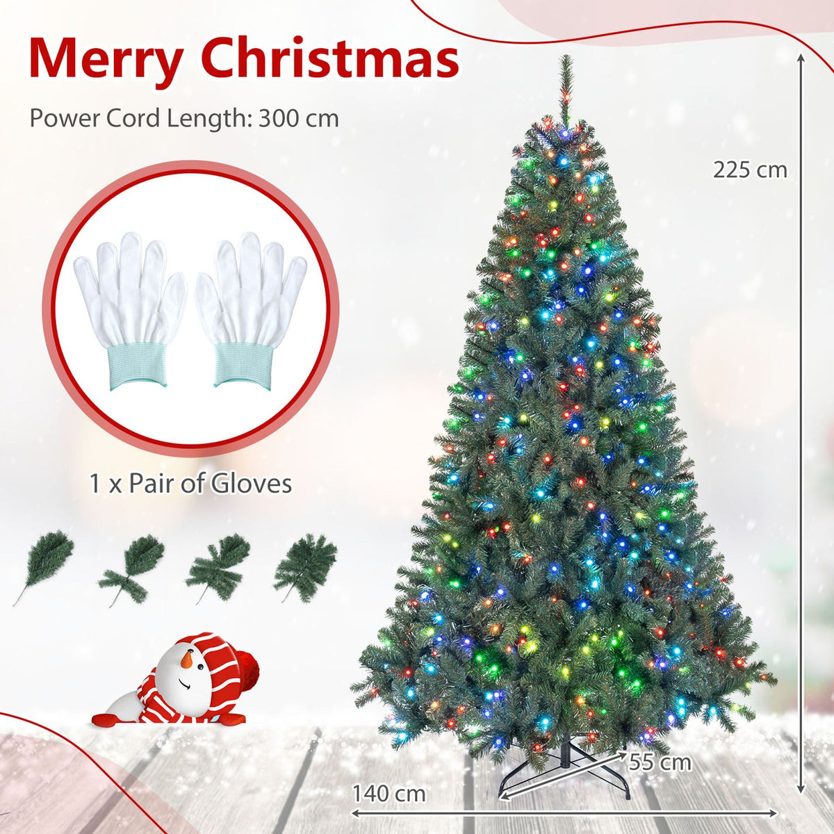 225/180cm Pre-lit Christmas Tree with 1542/1072 Branch Tips and 450/300 Multifunctional RGB Lights