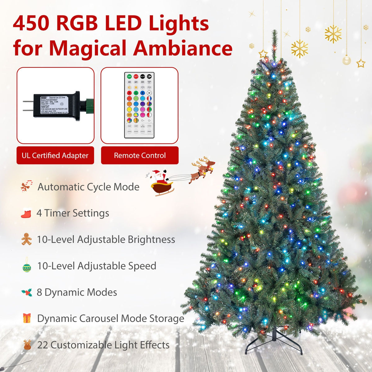 225/180cm Pre-lit Christmas Tree with 1542/1072 Branch Tips and 450/300 Multifunctional RGB Lights